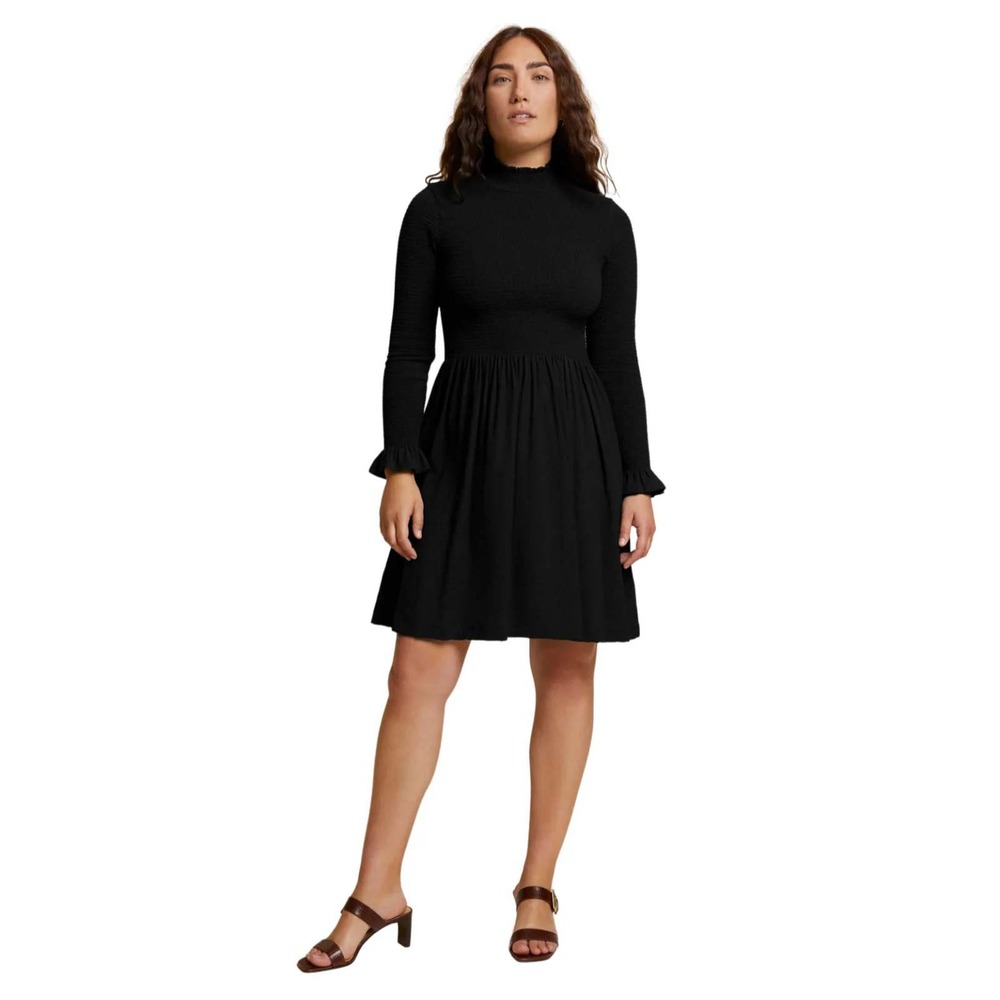 Nation LTD Zuri Smocked Turtleneck Dress Black Long Sleeve Women's Large